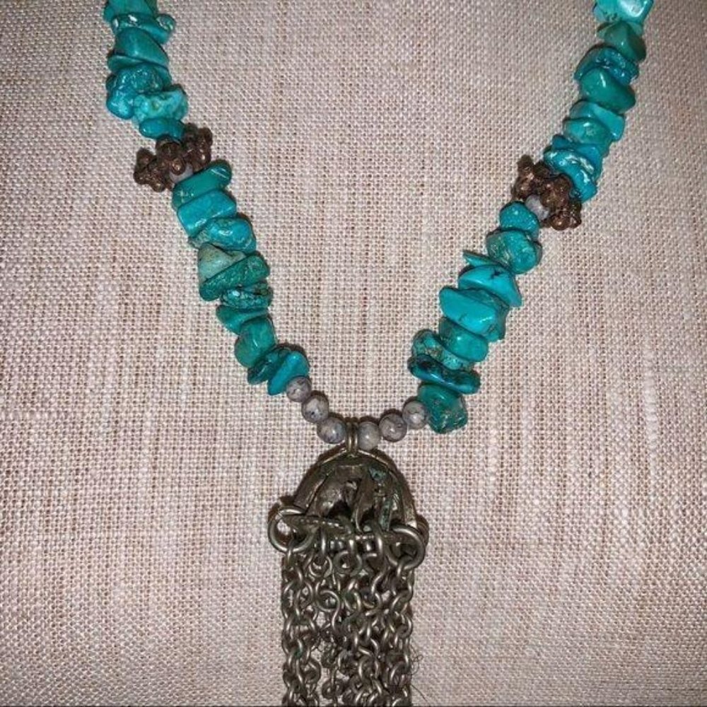 Anthropologie Turquoise Boho Statement Necklace - image 3